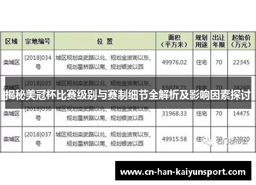 揭秘美冠杯比赛级别与赛制细节全解析及影响因素探讨